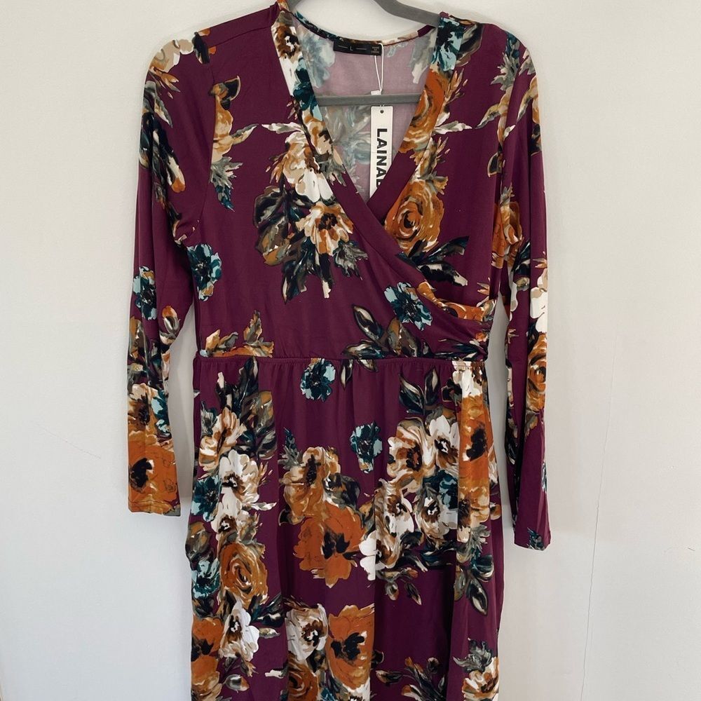 Lainab Floral Wrap Dress - Purple and Orange NWT size L